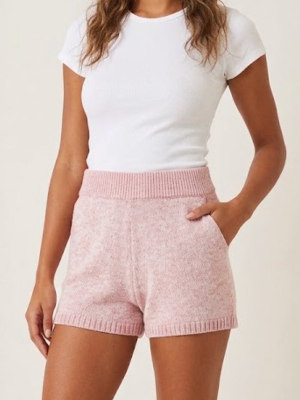 Juicy Couture Women's Pink Marl Knit Lounge Shorts High Waist Stretch Size M
